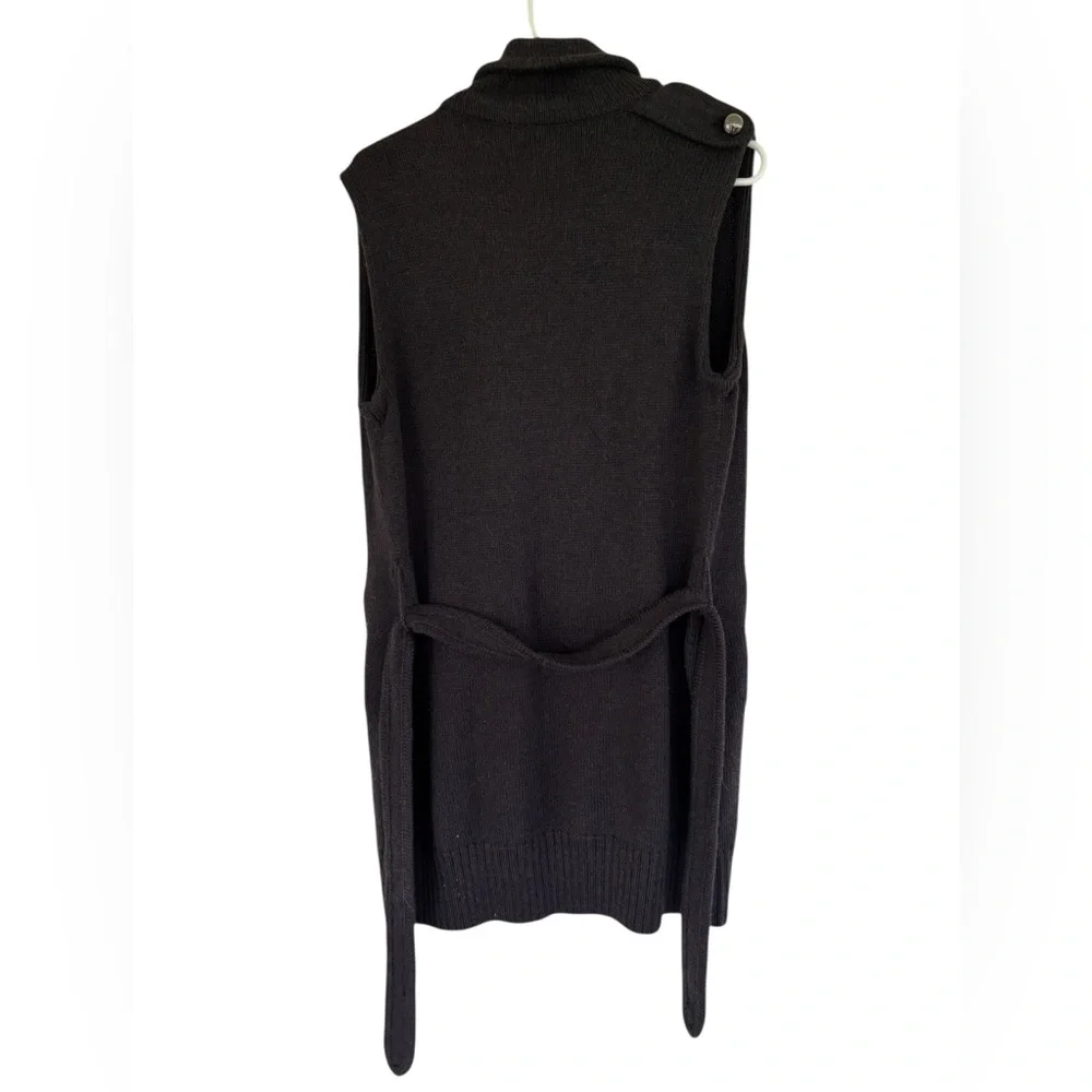 TORY BURCH Dark Gray Merino Wool‎ Belt Full Zip Sleeveless Sweater Jacket Vest M